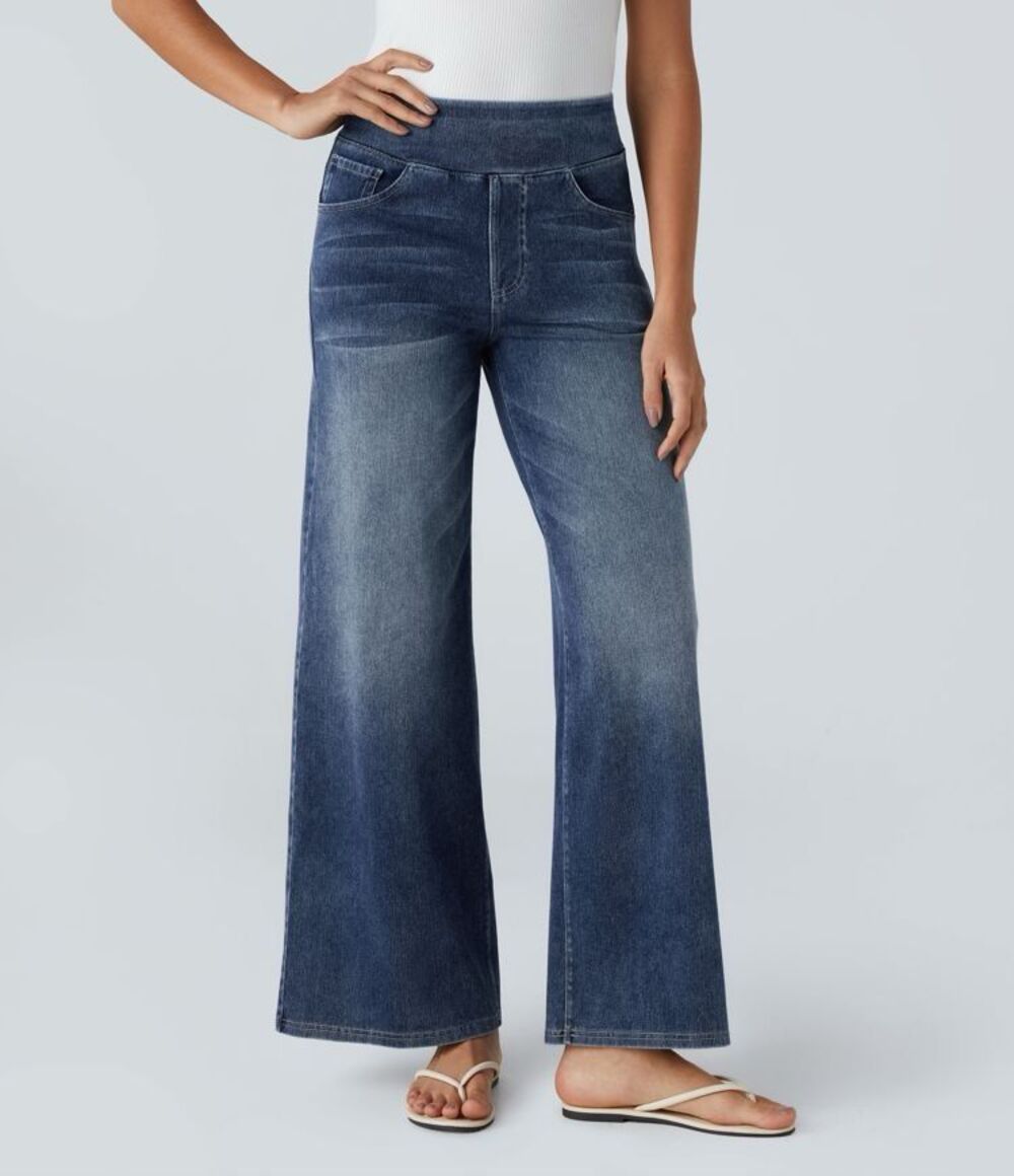 NWT Halara Flex™ High Waisted Pockets Baggy Wide Leg Washed Jeans Size M